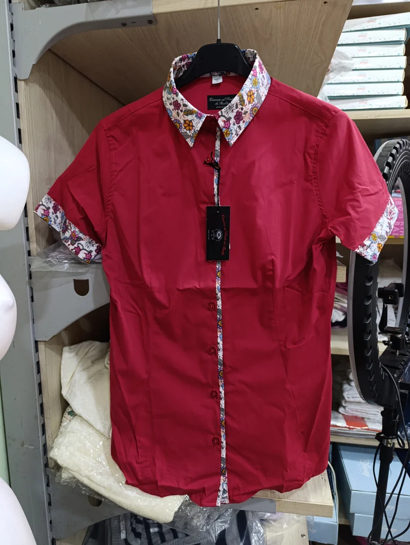 Camicia Donna Rossa Made in Italy Tg M | Collo e Polsi Fiori | Nuova