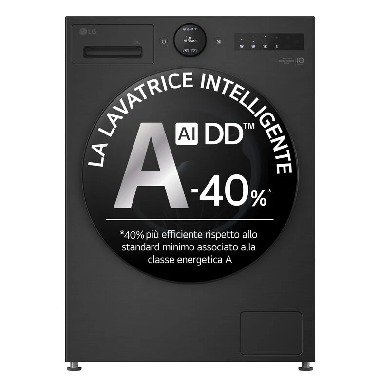 LG F4X7013TBB Serie X7 Lavatrice Smart A Libera Installazione 13 Kg, AI DD™, 1400 Giri, Display Easy Circle, Wi-Fi, AI Wash, Turbowash, Classe A-40%, Nero