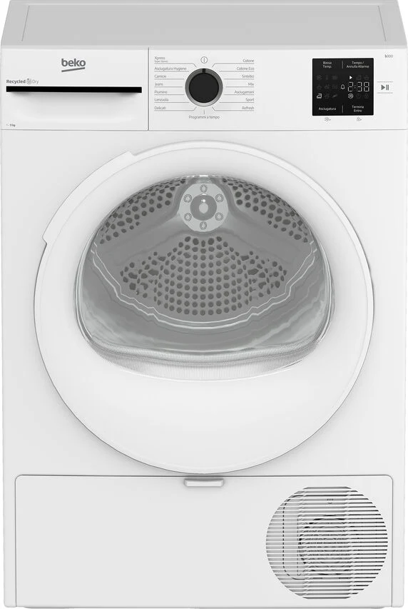 Beko BMT93EW Asciugatrice A Libera Installazione 9 Kg, Pompa Di Calore, Linea Estetica NX, Motore Asincrono, Display Digitale, Classe D, Bianco