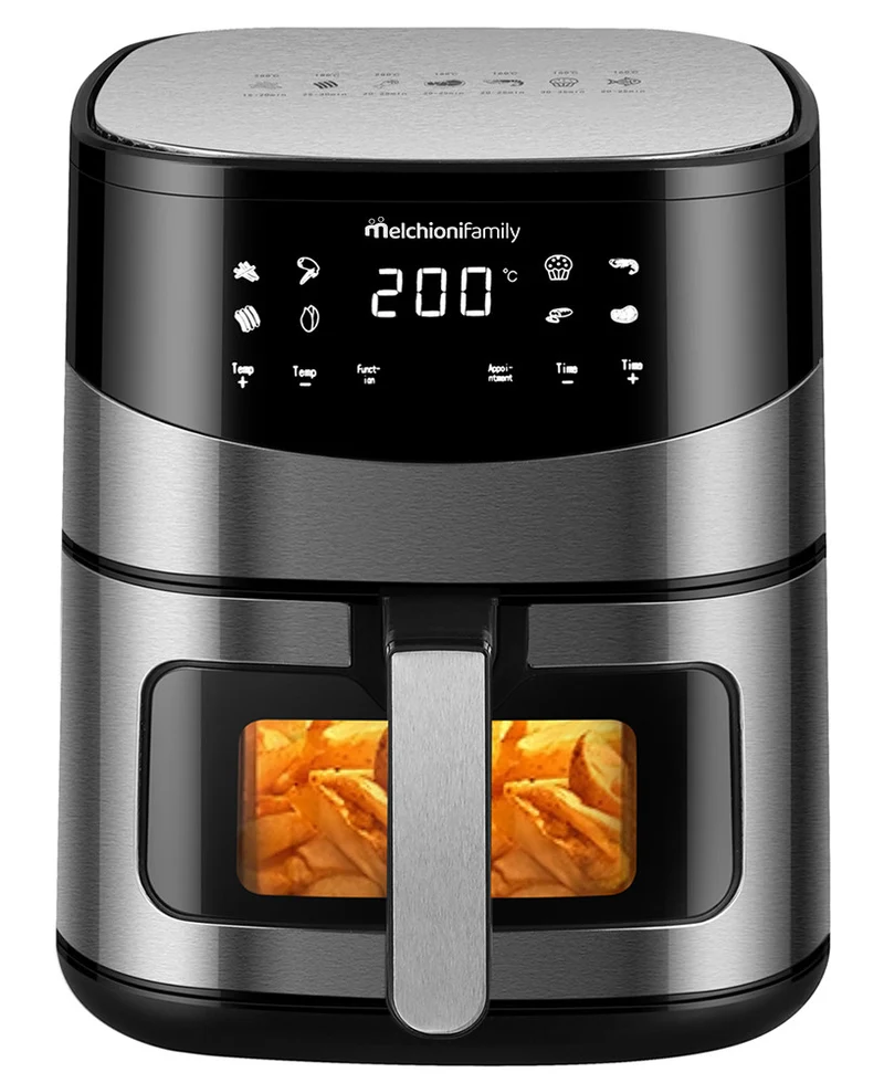 Melchioni Friggitrice ad Aria Calda ARIANNA 6,5L 2000W Touch LED Nero Acciaio Inox