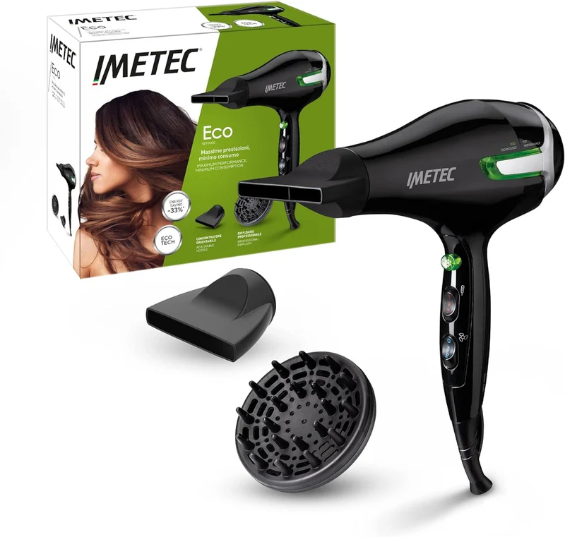 Imetec ECO SE9 1000 Asciugacapelli 1400W Eco Technology Consumo Ridotto
