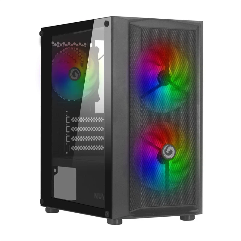 NUWO Blitz R26 Case PC Micro-ATX Nero, 3 Ventole RGB, Vetro Temperato, Mini Tower