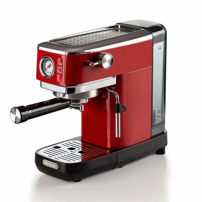 Ariete 1381 Macchina da caffè con manometro, compatibile con caffè in polvere e cialde ESE, 1300 W, Capacità 1,1 L, 15 bar di pressione, Filtro 1 o 2 tazze, Dispositivo Cappuccino Rosso