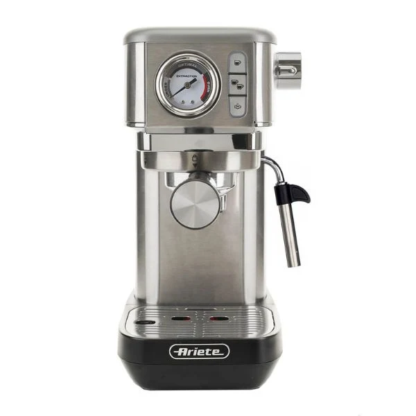 Ariete 1381 Macchina da caffè con manometro, compatibile con caffè in polvere e cialde ESE, 1300 W, Capacità 1,1 L, 15 bar di pressione, Filtro 1 o 2 tazze, Dispositivo Cappuccino Argento
