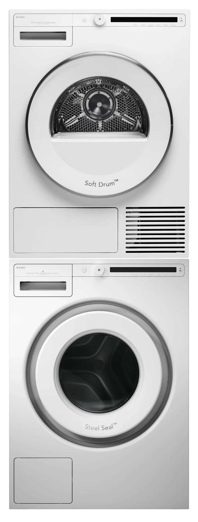Ⓜ️🔵🔵🔵 Asko T 208 H W + W 2084 B.W - Colonna lavanderia con lavatrice ed asciugatrice, 8 kg, colore bianco, IMPILABILI IN VERTICALE O AFFIANCABILI, colonna bucato
