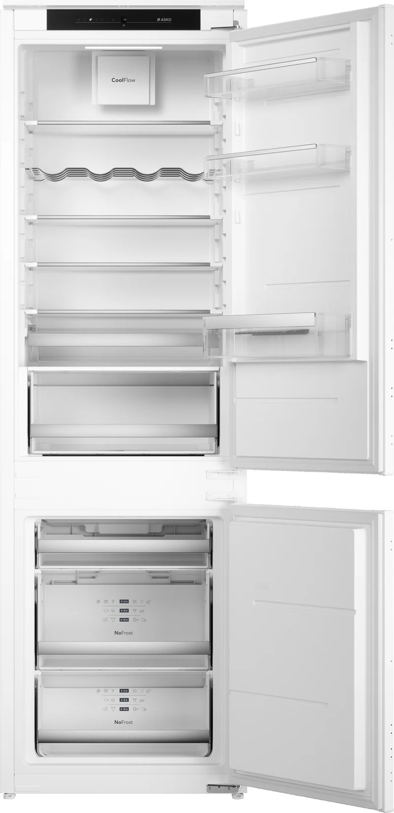 Ⓜ️🔵🔵🔵 ASKO RFN 31831 SEI - Frigorifero combinato da incasso, frigo sopra e congelatore sotto, vano congelatore No Frost, cerniere a traino, bianco, 60 x 178 cm, Nuova classe E