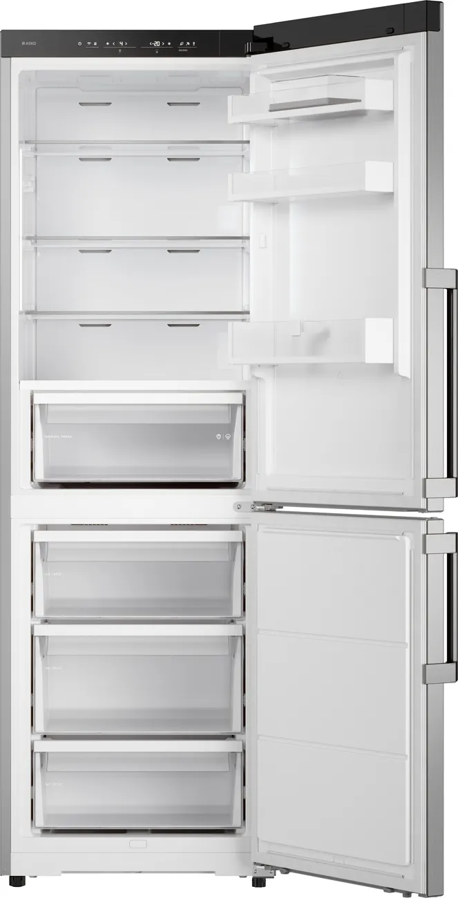 Ⓜ️🔵🔵🔵 ASKO RFC 286 KNBS1 - Frigorifero combinato, frigo sopra e congelatore sotto, Total No Frost, libera installazione (incassabile), ACCIAIO, 60 x 186 cm, Nuova classe B
