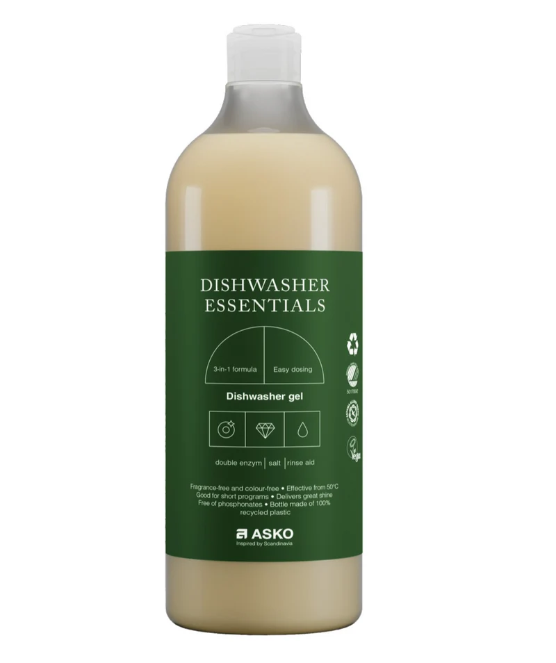 Ⓜ️🔵🔵🔵 ASKO Gel Lavastoviglie - [📦🚨Spedizione immediata!🚚💨] Detergente per lavastoviglie, senza profumo e senza coloranti, senza fosfonati, senza derivati animali, 1 flacone da 1 litro, 99% ingredienti naturali, Bottiglia 100% plastica riciclata