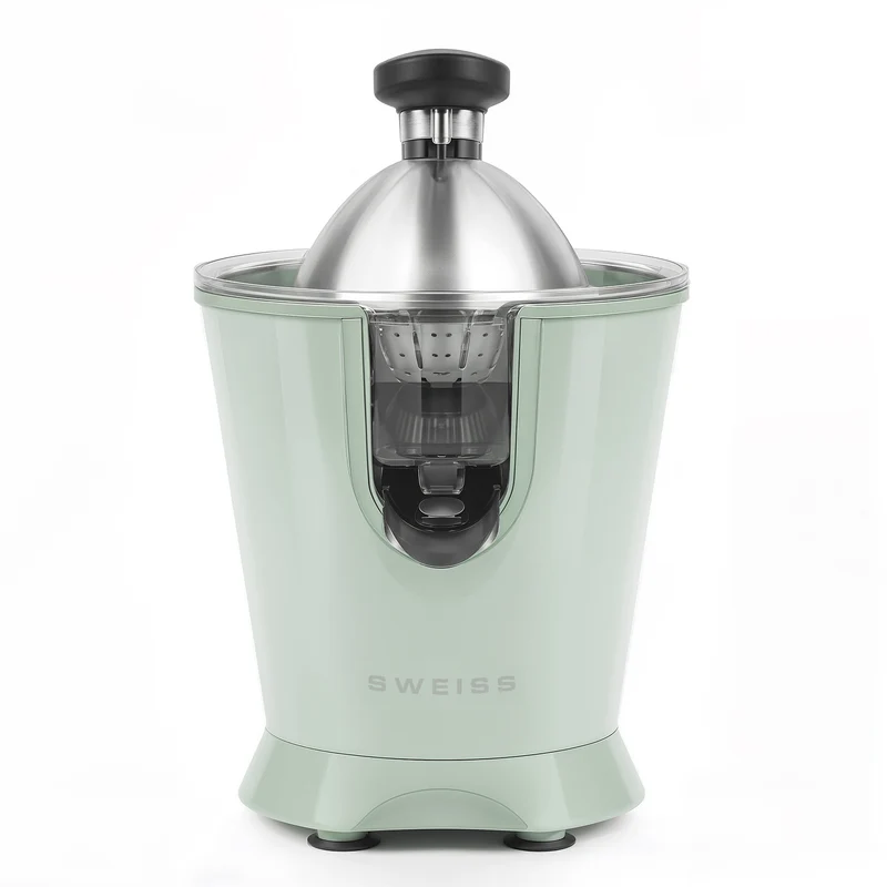Ⓜ️🔵🔵🔵 SWEISS ZEST7 - Spremiagrumi elettrico di altissima qualità, SENZA BPA GARANTITO, corpo in acciaio inox, rivestimento VERDE RETRÒ, lavabile in LAVASTOVIGLIE, con BRACCIO IN ACCIAIO INOX ROBUSTISSIMO