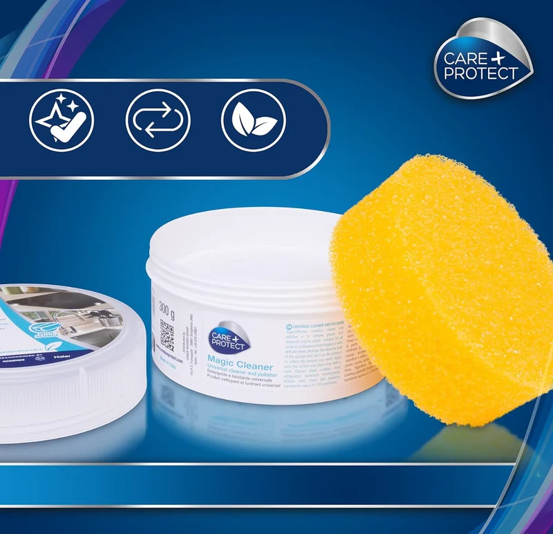 Ⓜ️🔵🔵🔵 CARE+PROTECT Pasta Bianca - [📦🚨Spedizione immediata!🚚💨] Detergente e Lucidante universale per tutte le superfici con spugna inclusa, MADE IN ITALY, barattolo da 300 gr