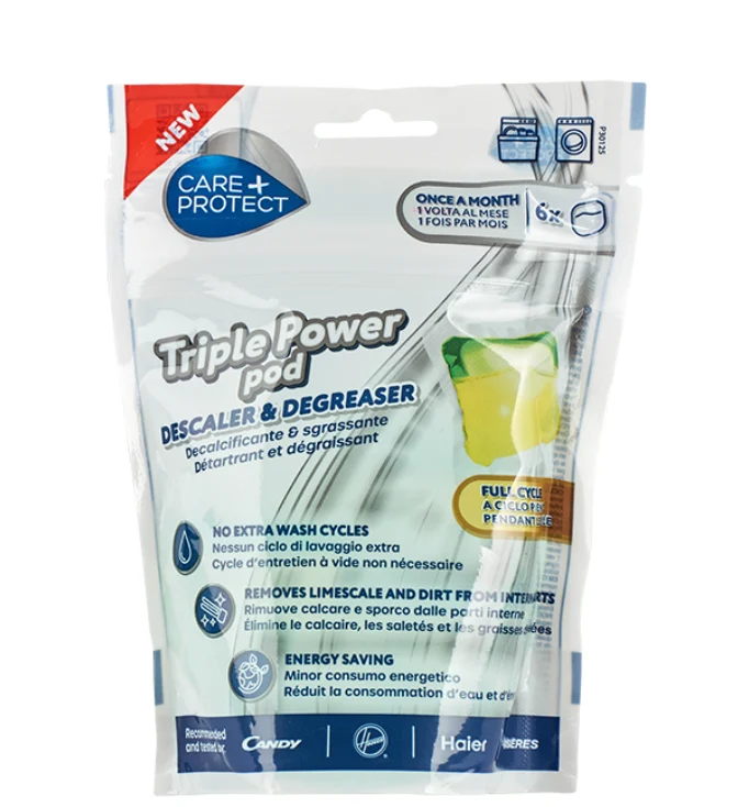 Ⓜ️🔵🔵🔵 CARE+PROTECT Triple Power Pod - [📦🚨Spedizione immediata!🚚💨] Capsule anticalcare e sgrassanti per lavatrice e lavastoviglie, DA USARE A CICLO PIENO! Quindi senza più spreco di ciclo a vuoto, 1 confezione da 6 capsule per 6 mesi di protezione