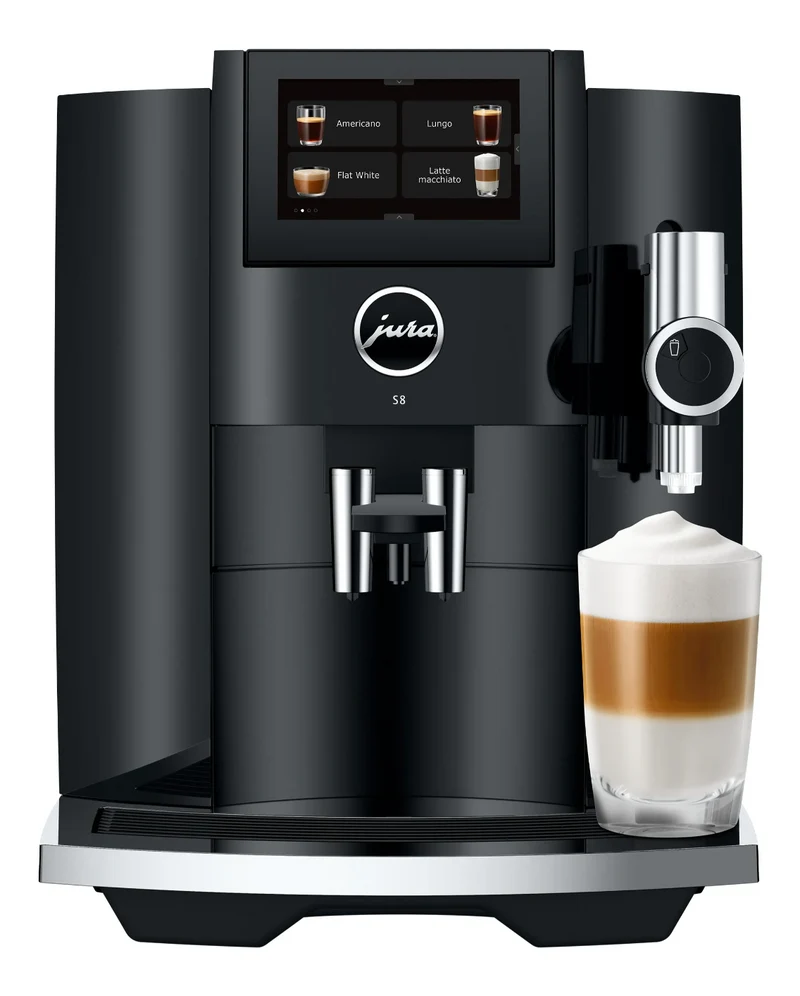Ⓜ️🔵🔵🔵 JURA S8 Piano Black - Macchina da caffè espresso COMPLETAMENTE AUTOMATICA (dai chicchi al caffè), colore PIANO BLACK, 27 preparazioni di caffè, anche con latte, funzione Sweet Foam