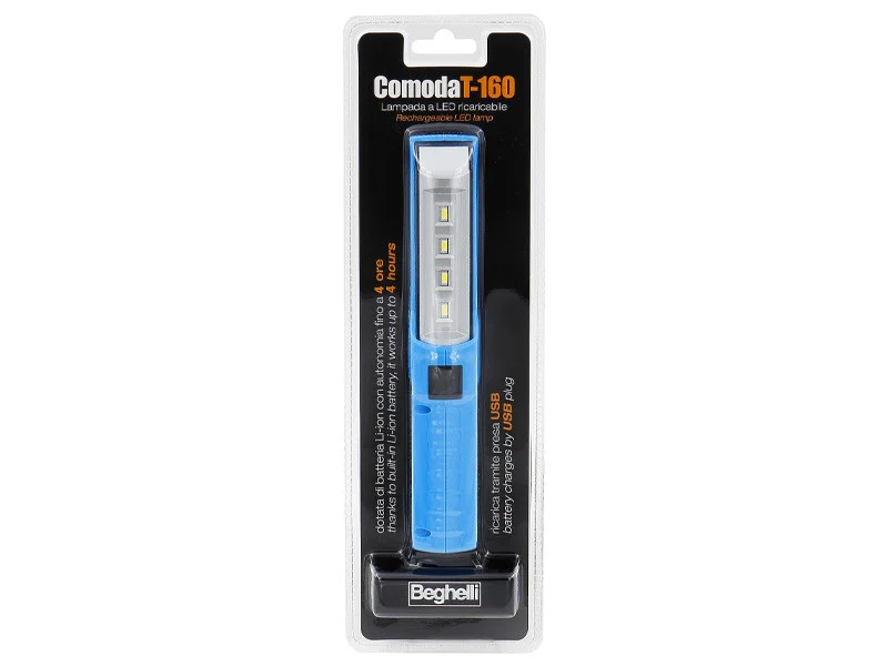 Beghelli Torcia LED Ricaricabile Comoda T-160 160lm Batteria Li-ion 1800mAh USB Blu