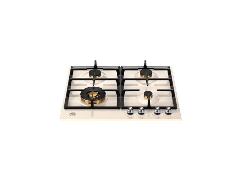 Ⓜ️🔵🔵🔵 BERTAZZONI P604LHERAX - Piano Cottura a Gas, 60 cm, Avorio/ Inox, Serie Heritage, 4 Fuochi, Wok Laterale