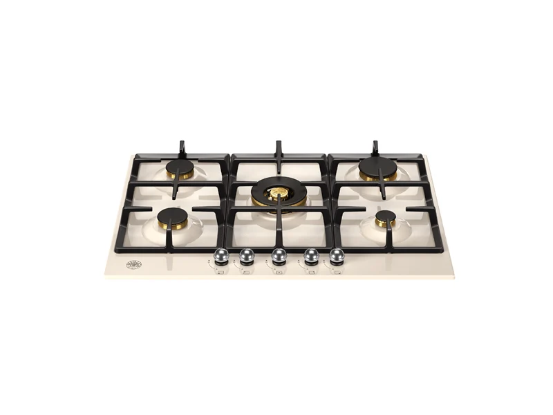 Ⓜ️🔵🔵🔵 BERTAZZONI P755CHERAX - Piano Cottura a Gas, 75 cm, Avorio/ Inox, Serie Heritage, 5 Fuochi, Wok Centrale
