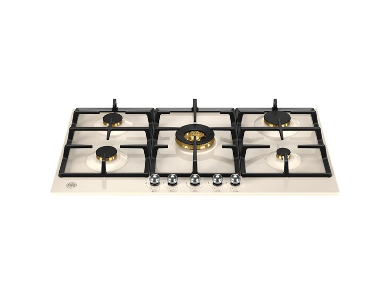 Ⓜ️🔵🔵🔵 BERTAZZONI P905CHERAX - Piano Cottura a Gas, 90 cm, Avorio/ Inox, Serie Heritage, 5 Fuochi, Dual Wok Centrale