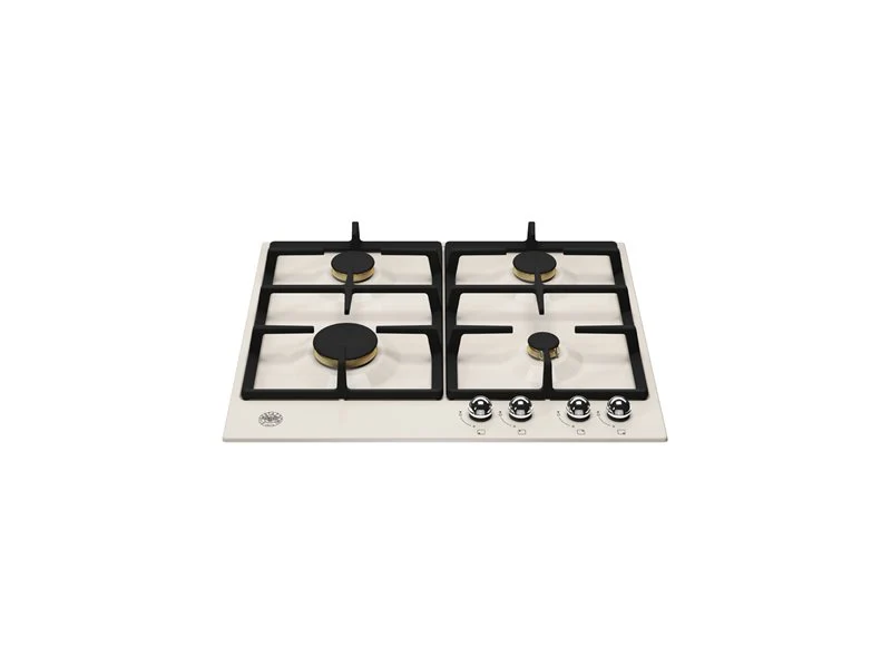 Ⓜ️🔵🔵🔵 BERTAZZONI P604HERAX - Piano Cottura a Gas, 60 cm, Avorio/ Inox, Serie Heritage, 4 Fuochi, Manopole in metallo, Griglie in ghisa
