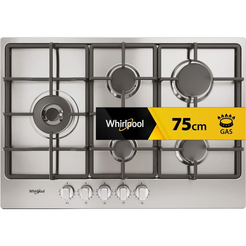Whirlpool Piano Cottura a Gas TGML 761 IX R 5 Fuochi 73 cm Acciaio Inox Da Incasso