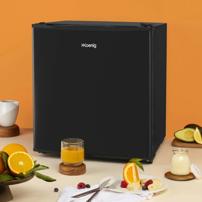 Ⓜ️🔵🔵🔵 H.Koenig FGX470 - Mini frigo COMPATTISSIMO con CELLETTA FREEZER, a posa libera, colore NERO, volume 45 litri, altezza 51 cm, Nuova classe energetica E
