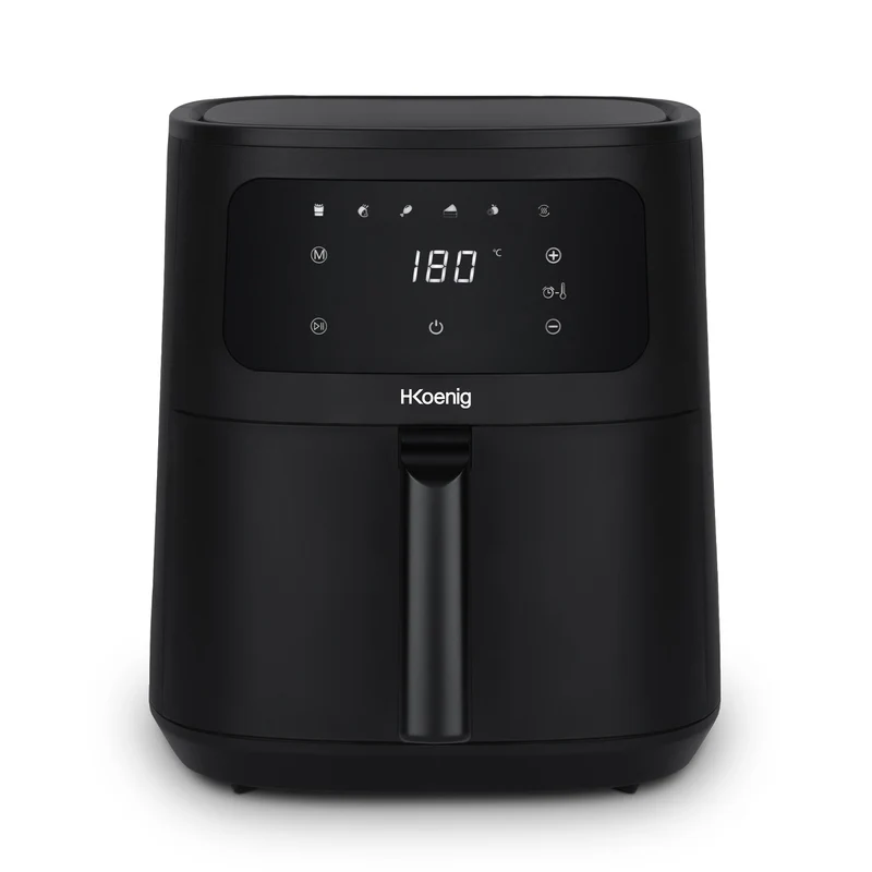 Ⓜ️🔵🔵🔵 H.Koenig FRY860 - Friggitrice ad aria SENZA BPA, finitura NERO OPACO, 6 litri, LAVABILE IN LAVASTOVIGLIE, senza olio, comandi a sfioramento, 1500 W