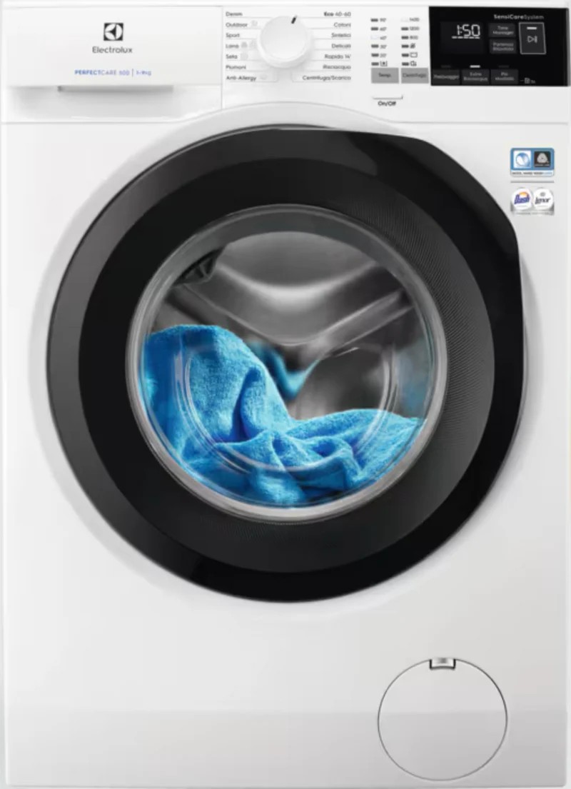 Ⓜ️🔵🔵🔵 Electrolux EW6F494B - Lavatrice carica frontale 9 kg, SensiCare, Display LCD con Touch Control, 1351 giri, bianca, Nuova classe A