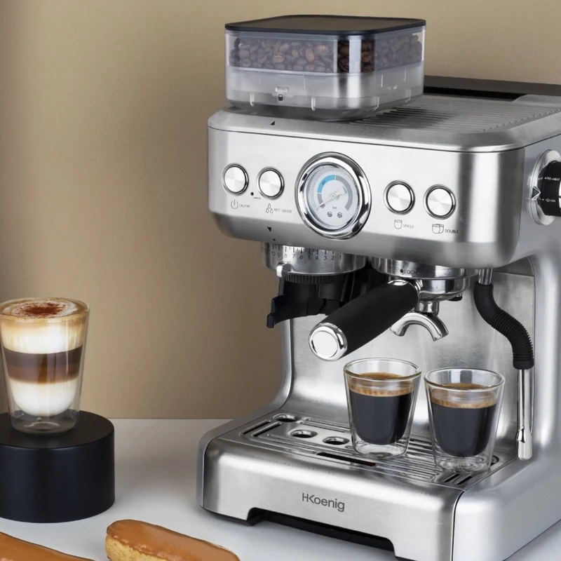 Ⓜ️🔵🔵🔵 H.Koenig EXPRO980 - Macchina per caffè espresso con macinacaffè incorporato, pompa fabbricata in Italia, CORPO IN ACCIAIO INOX