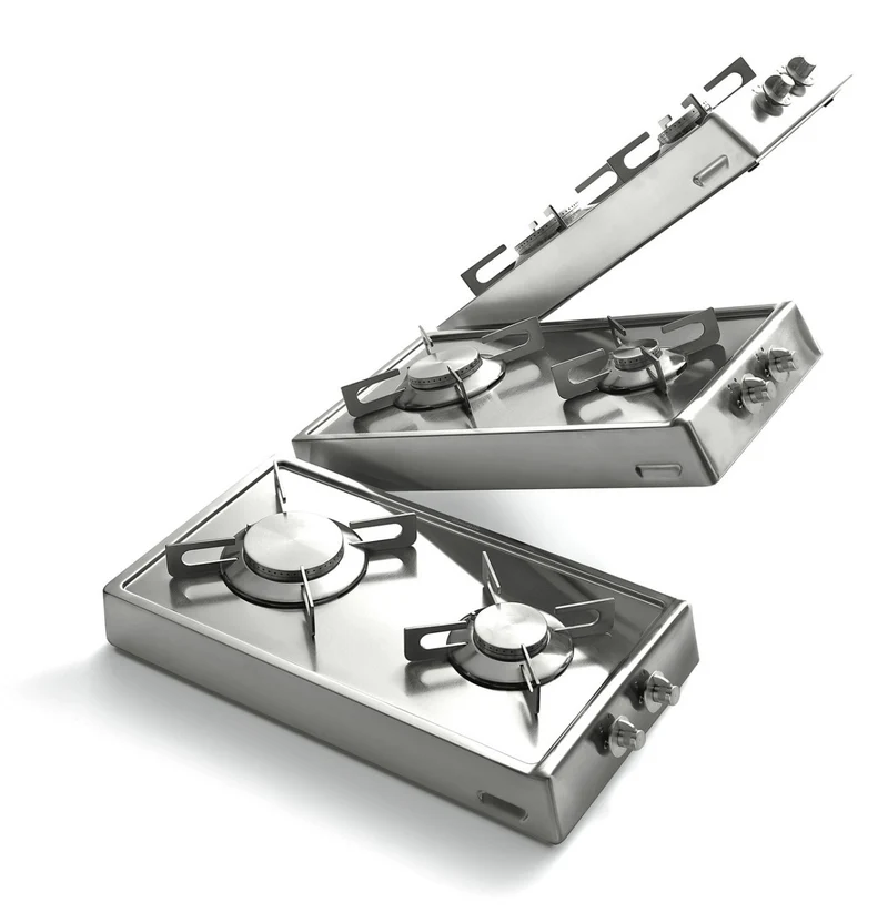 Ⓜ️🔵🔵🔵 Alpes R 30/2GR - Piano cottura RIBALTABILE, 2 fuochi diametro 50 e 85 mm, completamente in acciaio inox di elevatissima qualità