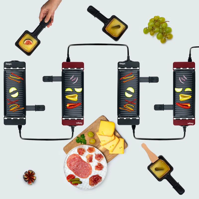 Ⓜ️🔵🔵🔵 Weasy TAK12 rossa - [📦🚨Spedizione immediata!🚚💨] Grill e Raclette, 2 in 1, per 2 persone, CONNETTIBILE IN SERIE FINO A 4 ELEMENTI, colore ROSSO