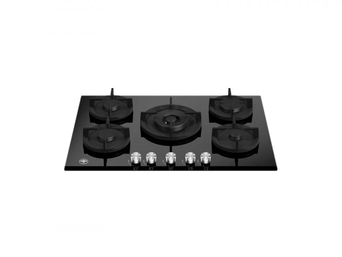 Ⓜ️🔵🔵🔵 LA GERMANIA P755CLAGGN - Piano Cottura a Gas On Glass, Nero, 75 cm, 5 Fuochi, Bruciatore Wok Centrale, Serie Futura, Incasso