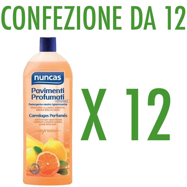 Ⓜ️🔵🔵🔵👌 Nuncas Pavimenti Profumati Agrumi x12 - Detergente neutro universale adatto a tutti i pavimenti, 1 litro, CONFEZIONE RISPARMIO DA 12 PEZZI