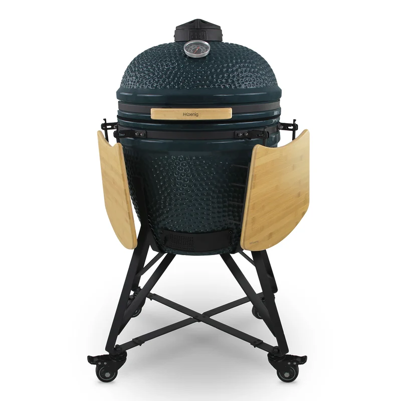 Ⓜ️🔵🔵🔵 H.Koenig YOKO21 - Kamado, barbecue giapponese diametro 21", in ceramica e ghisa, griglie inox e manico in bambù naturale, ACCESSORI INCLUSI