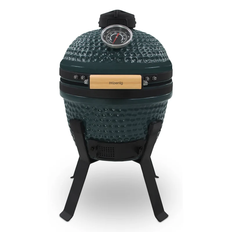 Ⓜ️🔵🔵🔵 H.Koenig YOKO13 - Kamado, barbecue giapponese diametro 13", in ceramica e ghisa, griglie inox e manico in bambù naturale, ACCESSORI INCLUSI