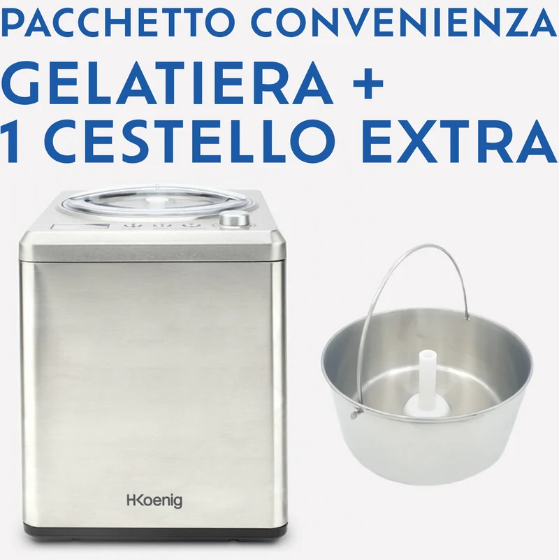 Ⓜ️🔵🔵🔵 H.Koenig HF340+BO334 - [📦🚨Spedizione immediata!🚚💨] Pacchetto con gelatiera professionale con un CESTELLO EXTRA in ACCIAIO INOX con manico