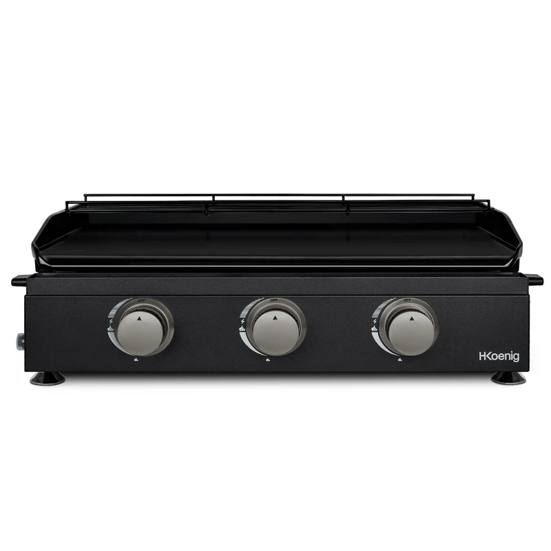 Ⓜ️🔵🔵🔵 H.Koenig PLX1032 - Piastra a gas ALTISSIMA QUALITÀ, tutta in GHISA SMALTATA NERA, piastra pesante alto spessore, 3 bruciatori