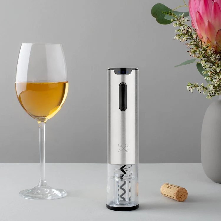 Ⓜ️🔵🔵🔵 LES PETITS CHAMPS WOP660 - Cavatappi elettrico per vino, SENZA BPA, corpo in ACCIAIO INOX, cavo ricarica USB
