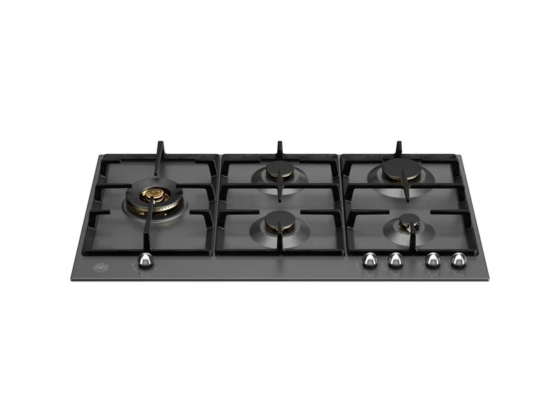 Ⓜ️🔵🔵🔵 BERTAZZONI P905LHERNE - Piano Cottura a Gas, 90 cm, Nero Opaco, Serie Heritage, 5 Fuochi, Dual Wok Laterale
