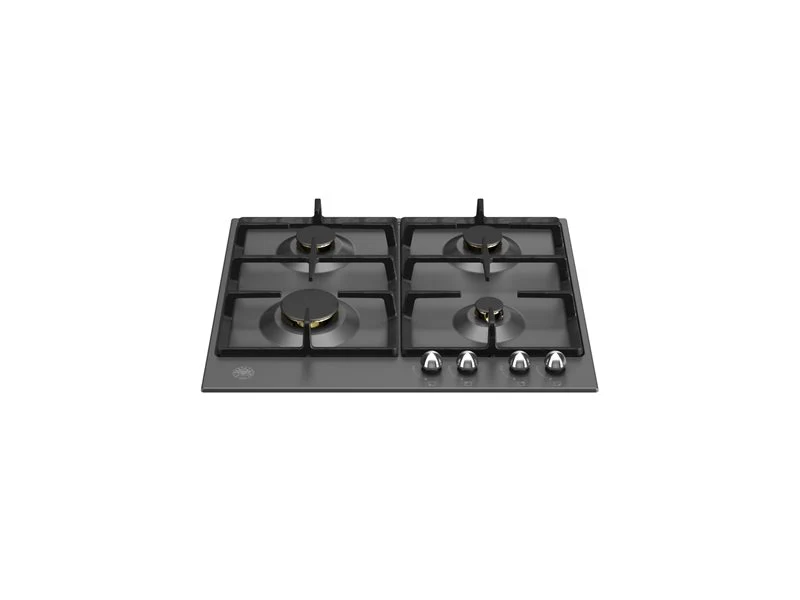 Ⓜ️🔵🔵🔵 BERTAZZONI P604HERNE - Piano Cottura a Gas, 60 cm, Nero Opaco, Serie Heritage, 4 Fuochi, Manopole in metallo, Griglie in ghisa
