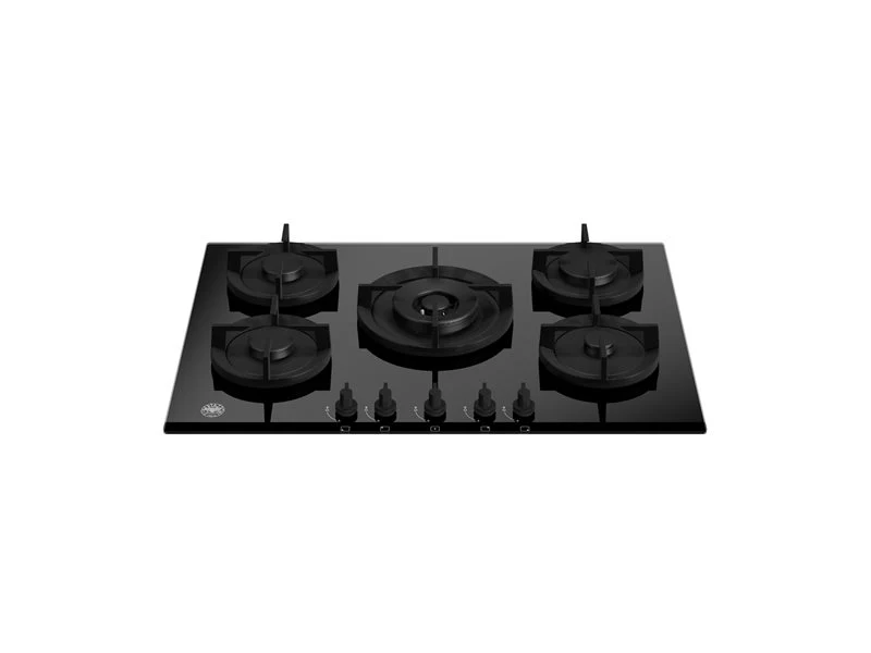 Ⓜ️🔵🔵🔵 BERTAZZONI P755CMODGNE - Piano Cottura a Gas, 75 cm, 5 Fuochi, Nero, In Cristallo, Serie Modern, Wok Centrale