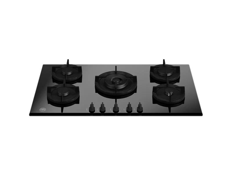 Ⓜ️🔵🔵🔵 BERTAZZONI P905CMODGNE - Piano Cottura a Gas, 90 cm, 5 Fuochi, Nero, In Cristallo, Serie Modern, Wok Centrale