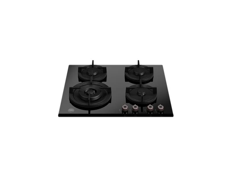 Ⓜ️🔵🔵🔵 BERTAZZONI P604LPROGNE - Piano Cottura a Gas, in Cristallo, 60 cm, 4 Fuochi, Nero, Serie Professional, Wok Laterale