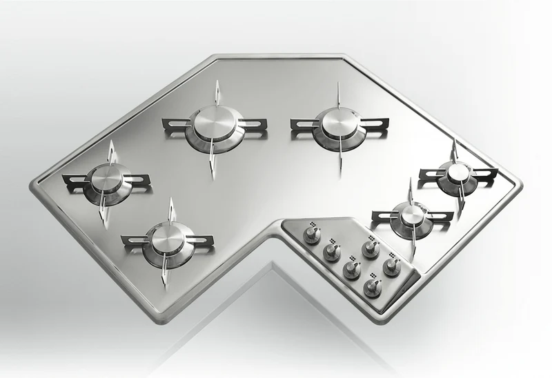 Ⓜ️🔵🔵🔵👌 Alpes F 583/6G - Piano cottura ad angolo, da incasso, semifilo, 6 fuochi, acciaio inox