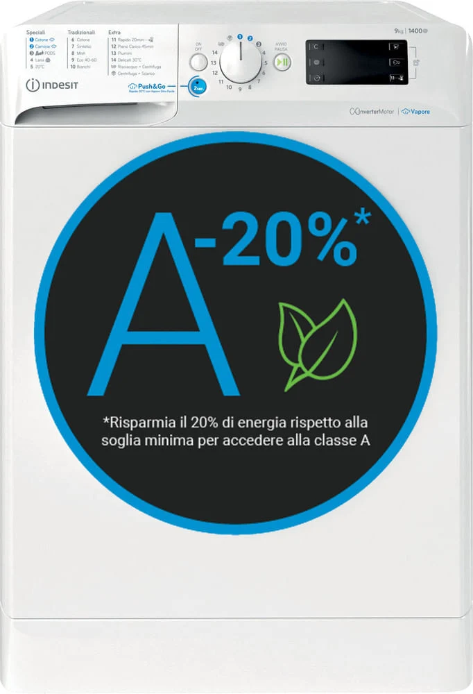Indesit Lavatrice a Libera Installazione BWE 91498X WKV IT Carica Frontale 9 kg Classe A 1400 giri/min Motore Inverter Bianco
