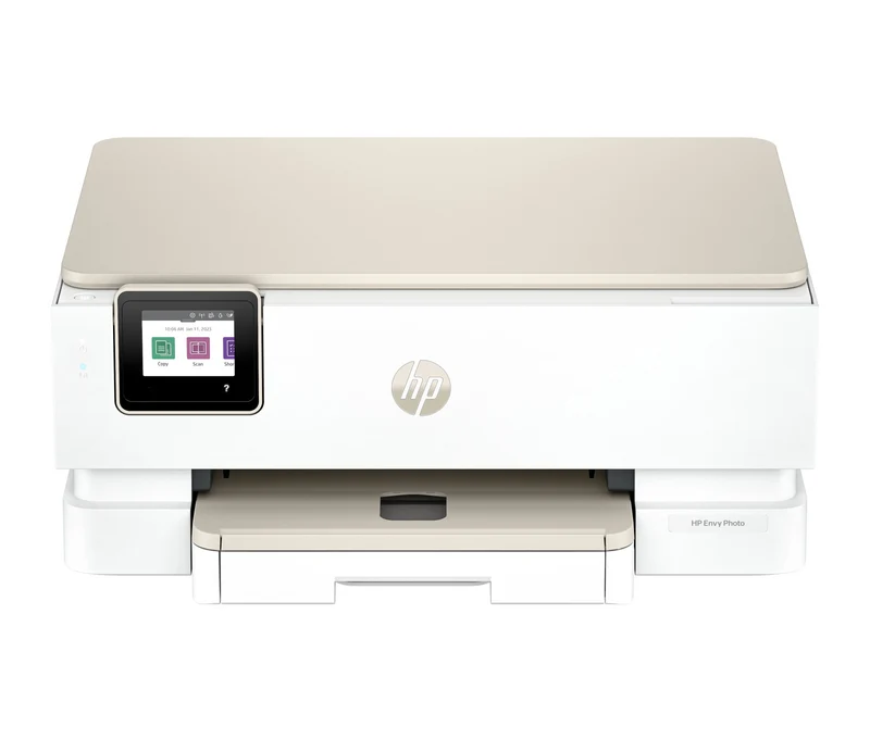 HP ENVY Photo 7230 Stampante Multifunzione InkJet A4 Wi-Fi, Stampa/Copia/Scansione, Fronte/Retro Auto, 15 ppm, Touchscreen, Beige/Bianco
