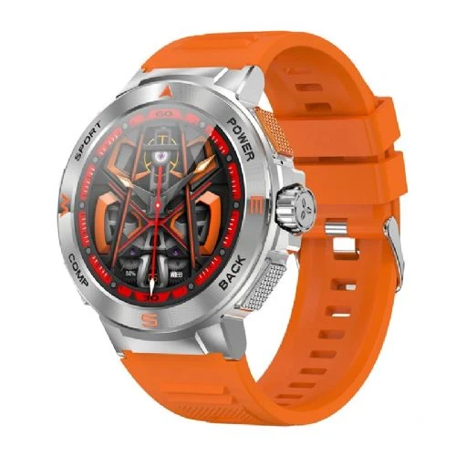 Smartwatch BlitzWolf BW-AT5 con display AMOLED da 1.43", chiamate Bluetooth, misurazione della salute, modalità sportive, IP67, colore arancione.