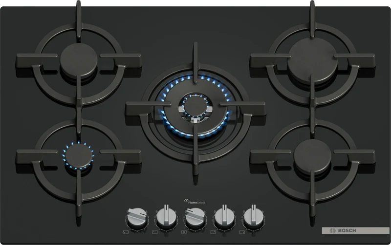 Bosch Serie 6 PPQ7A6I15 Piano cottura a gas 75cm 5 fuochi vetro temperato nero