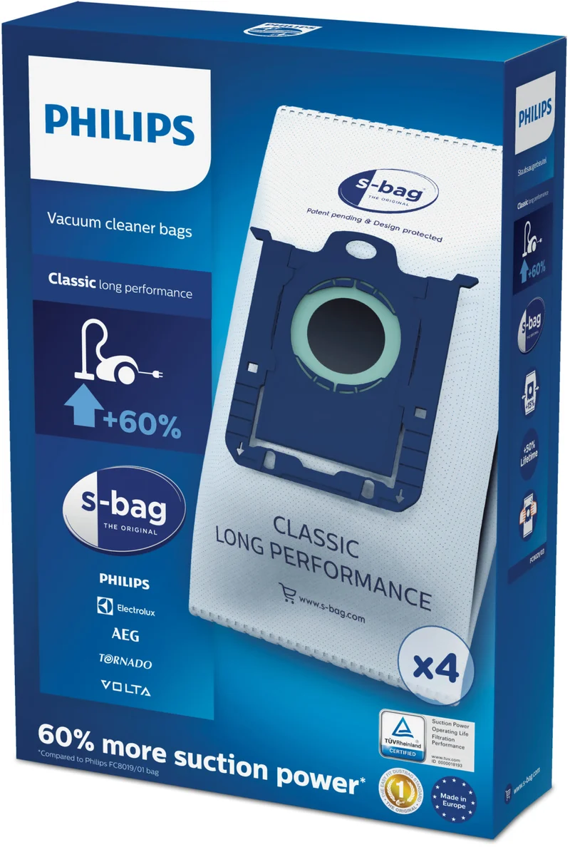 Philips s-bag FC8021/03 Sacchetti per Aspirapolvere Blu 4 pezzi Compatibile Serie 2000/3000