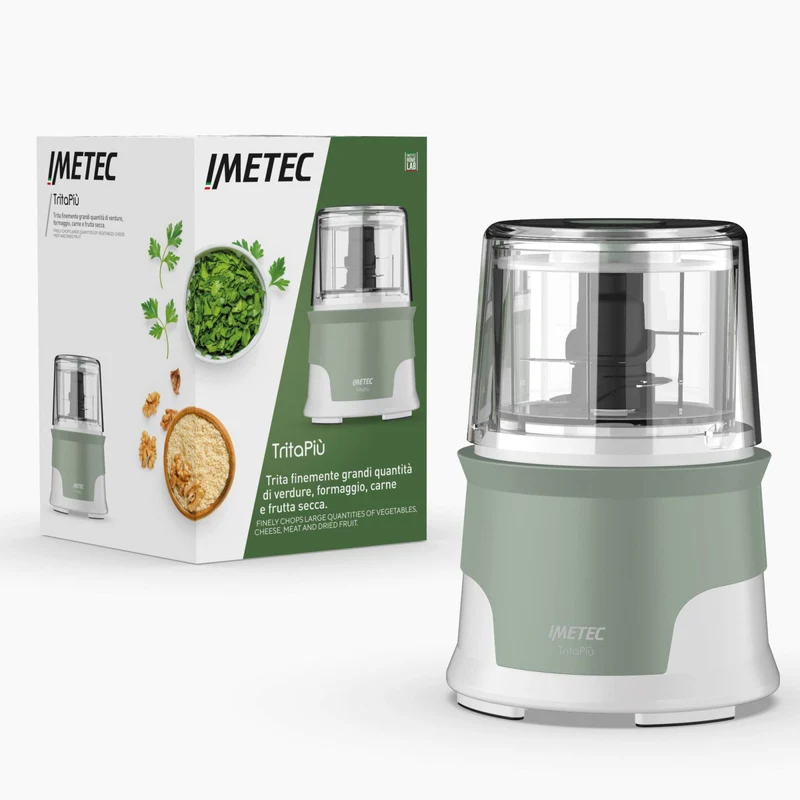 Imetec Tritatutto Tritapiù 7475, 1000 W, 600 ml, 4 Lame Acciaio Inox, Bianco/Verde