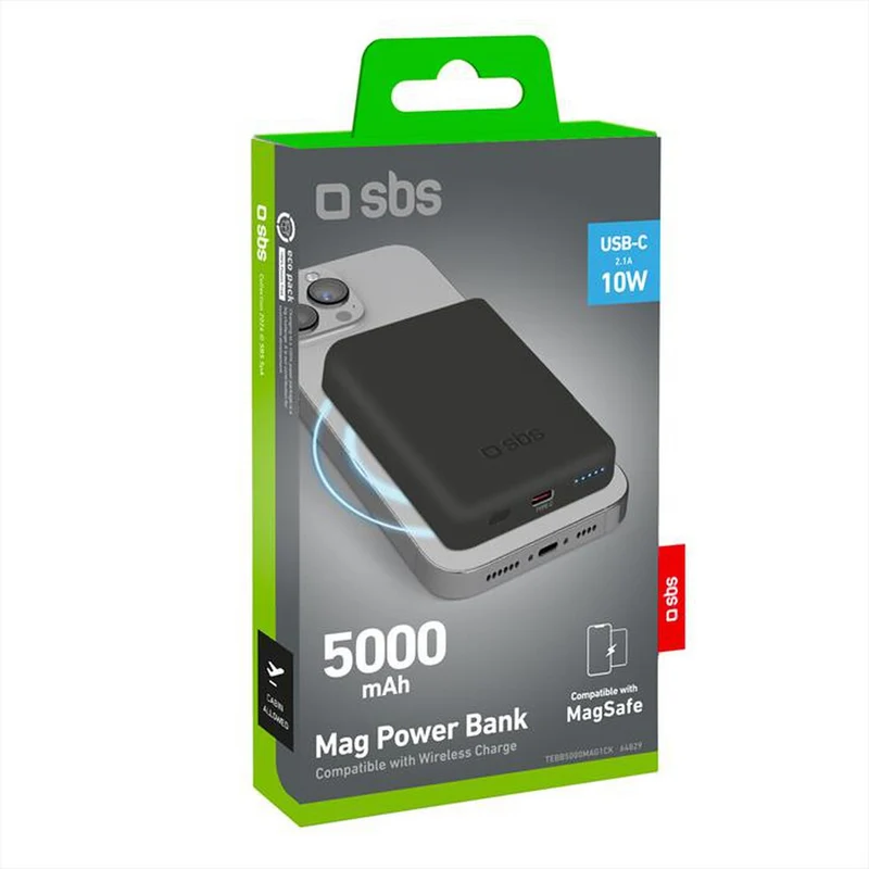 SBS Power Bank Magnetico 5000 mAh TEBB5000MAG1CK Wireless MagSafe USB-C 10W Nero