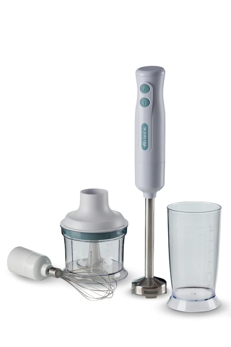 Ariete Frullatore a Immersione 601 3in1 700W 2 Velocità Lama Inox con Tritatutto e Frusta Bianco e Celeste