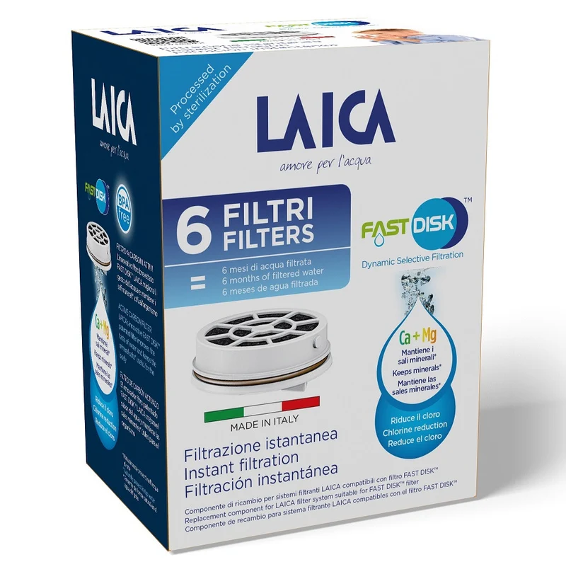 Laica Fast Disk Ricambio filtro acqua 6 pz per Flow n'go BPA Free 1 mese durata